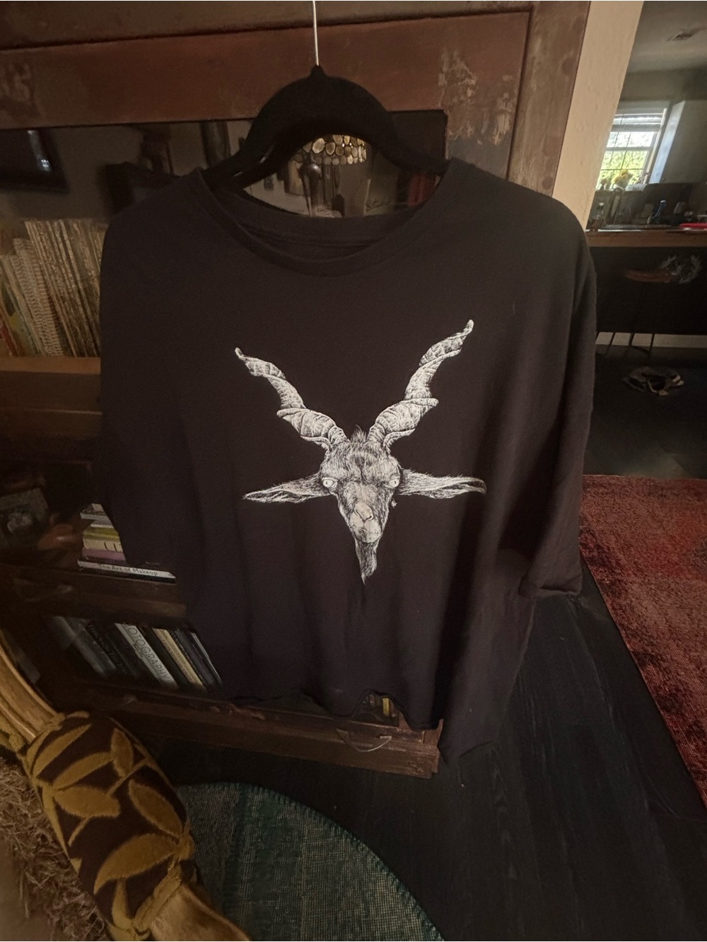Gildan goat head Black Short-Sleeve Tee with White Goat Skull Print